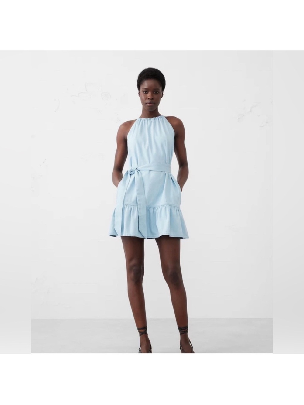 Banana Republic Chambray Tier Mini Dress - Light Wash, Size Large NWOT